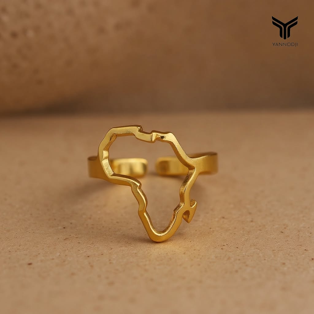 BAGUE CARTE AFRIQUE PLAQUÉ OR